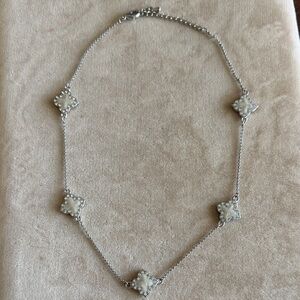 Elegant Silver 16” Necklace with Pearl White Accents